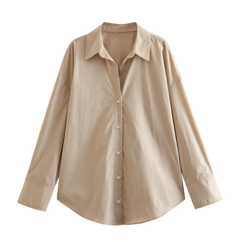 Autumn Women Clothing Printed Silk Satin Texture Drape Shirt - Image 3