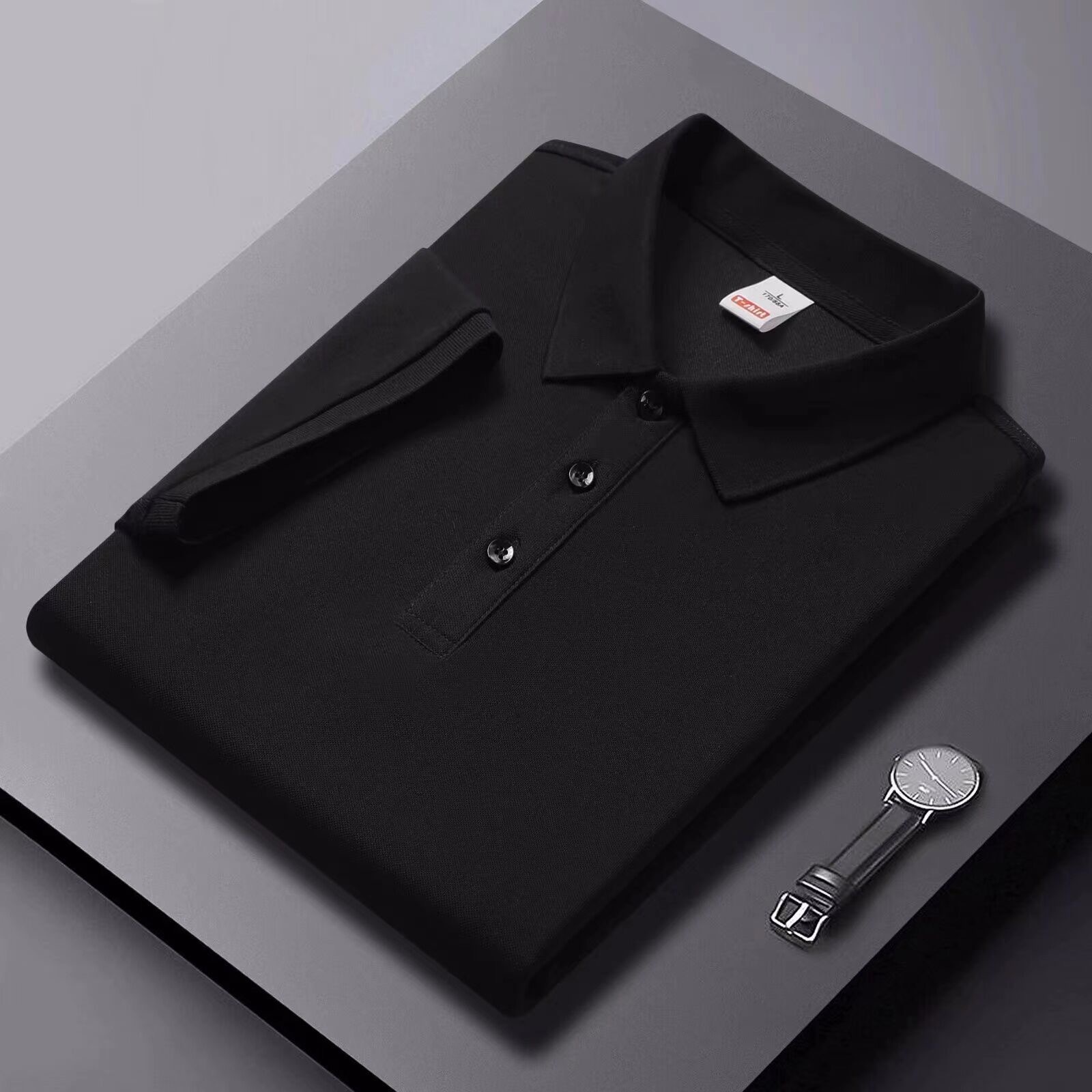 Solid-color Summer Mens Clothing Lapel Half-sleeve High-end Trendy Casual Plain Top - Image 8