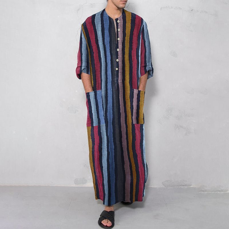 Arab Striped Printed Muslim Men's Robe - Image 3