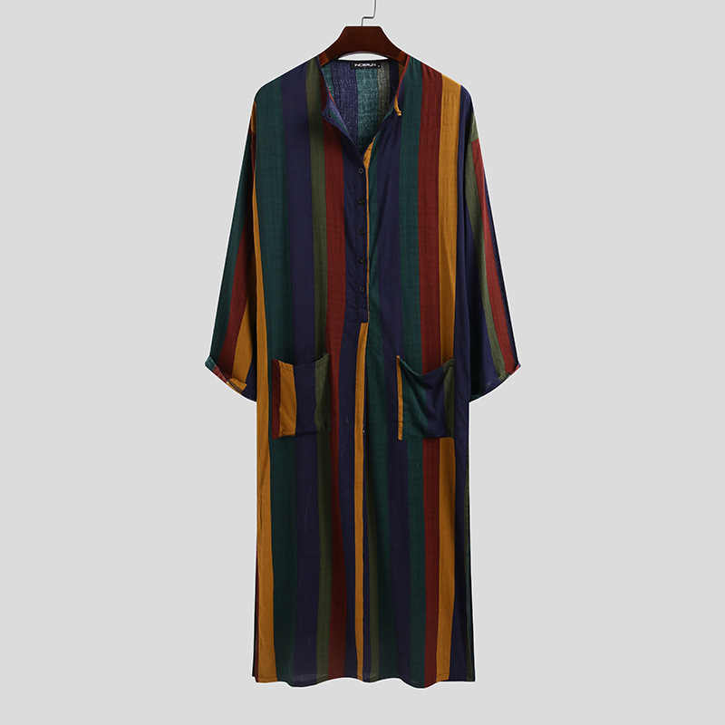 Arab Striped Printed Muslim Men's Robe - Image 2