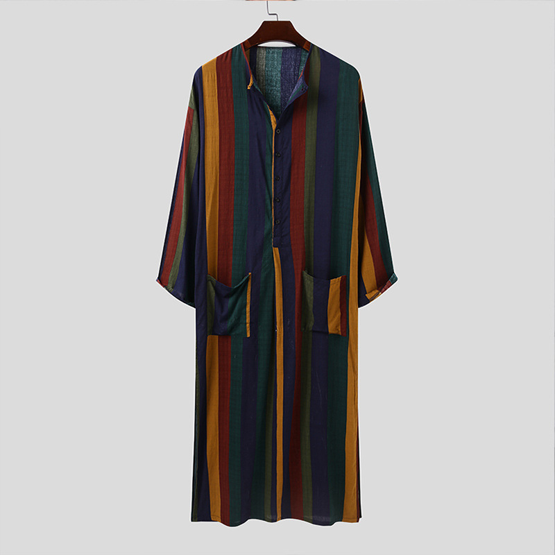 Arab Striped Printed Muslim Men's Robe - Image 4