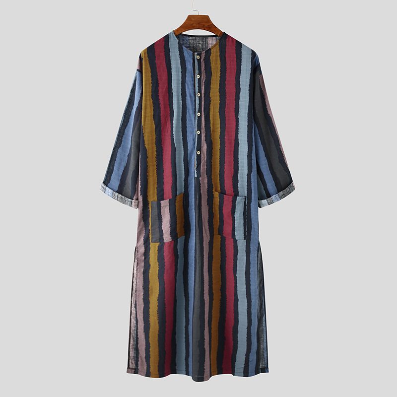Arab Striped Printed Muslim Men's Robe - Image 5