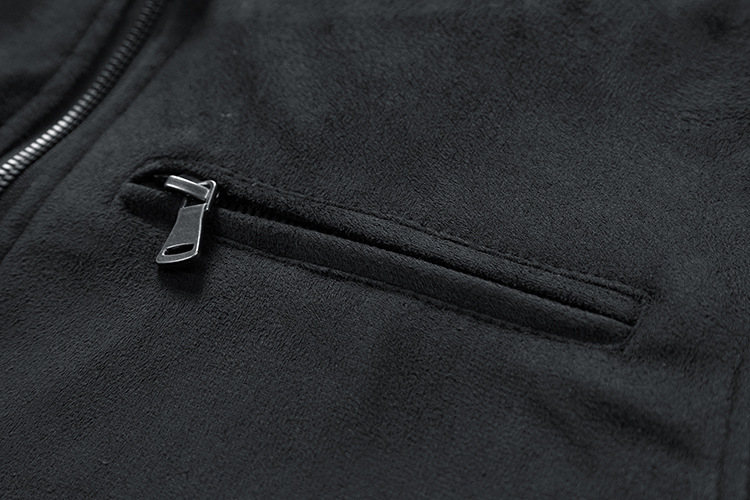 Suede Stand Collar Men's Jacket Double Zipper Pocket Clothing Mens - Image 10
