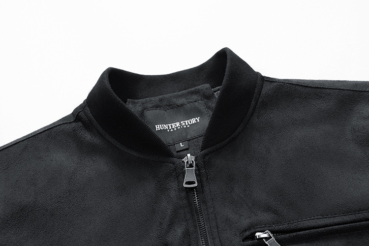Suede Stand Collar Men's Jacket Double Zipper Pocket Clothing Mens - Image 7