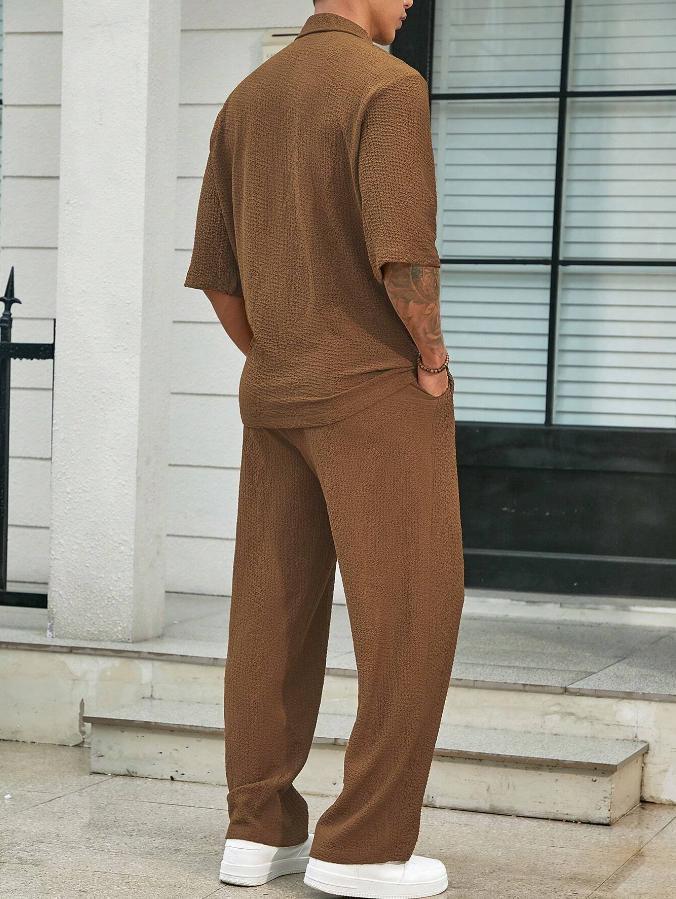 Commuter Suits Summer Short-sleeved Top And Loose Straight Trousers Casual Outfits Outdoor Mens Clothing - Image 3