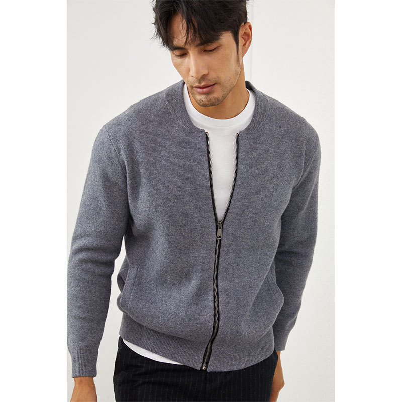 Fallwinter Mens Clothing Short Slim-fit Warm Crew-neck Cardigan Knitted Baseball Jacket - Image 2