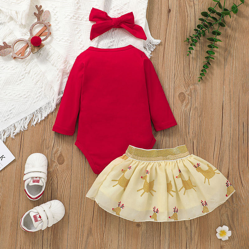 Baby Clothing Christmas Skirt Suit Baby Elk Printing Romper Short Skirt Two-piece Suit - Image 5