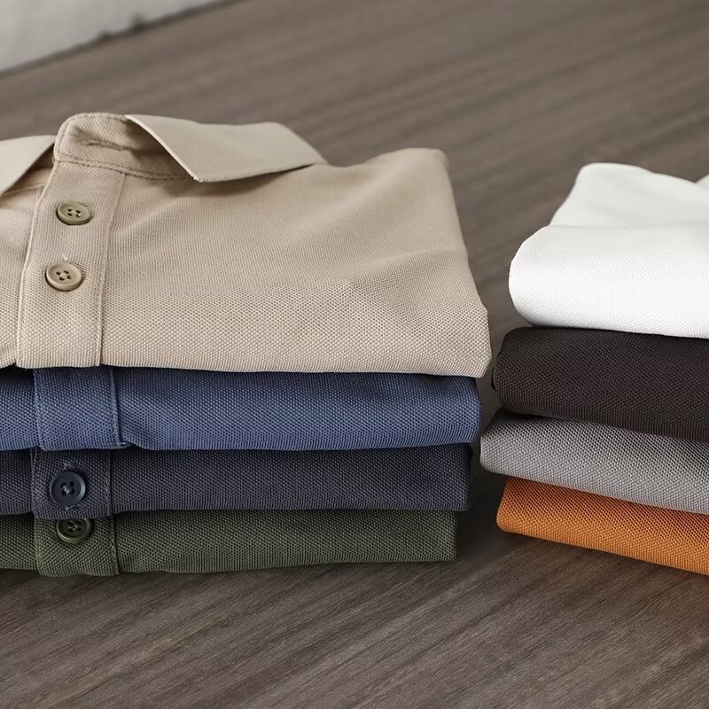 Solid-color Summer Mens Clothing Lapel Half-sleeve High-end Trendy Casual Plain Top - Image 4