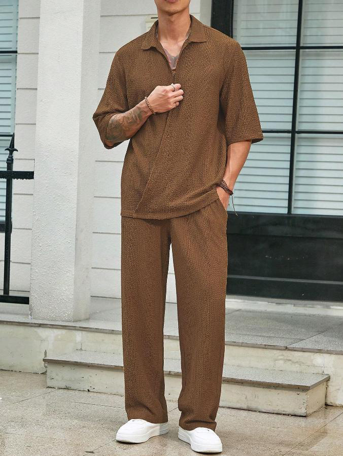 Commuter Suits Summer Short-sleeved Top And Loose Straight Trousers Casual Outfits Outdoor Mens Clothing - Image 2