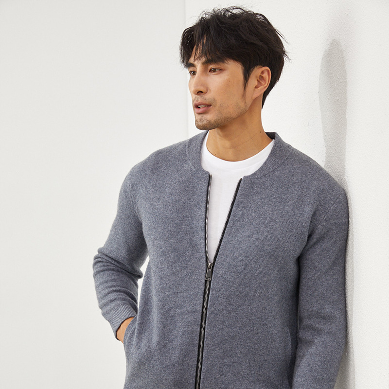 Fallwinter Mens Clothing Short Slim-fit Warm Crew-neck Cardigan Knitted Baseball Jacket - Image 6