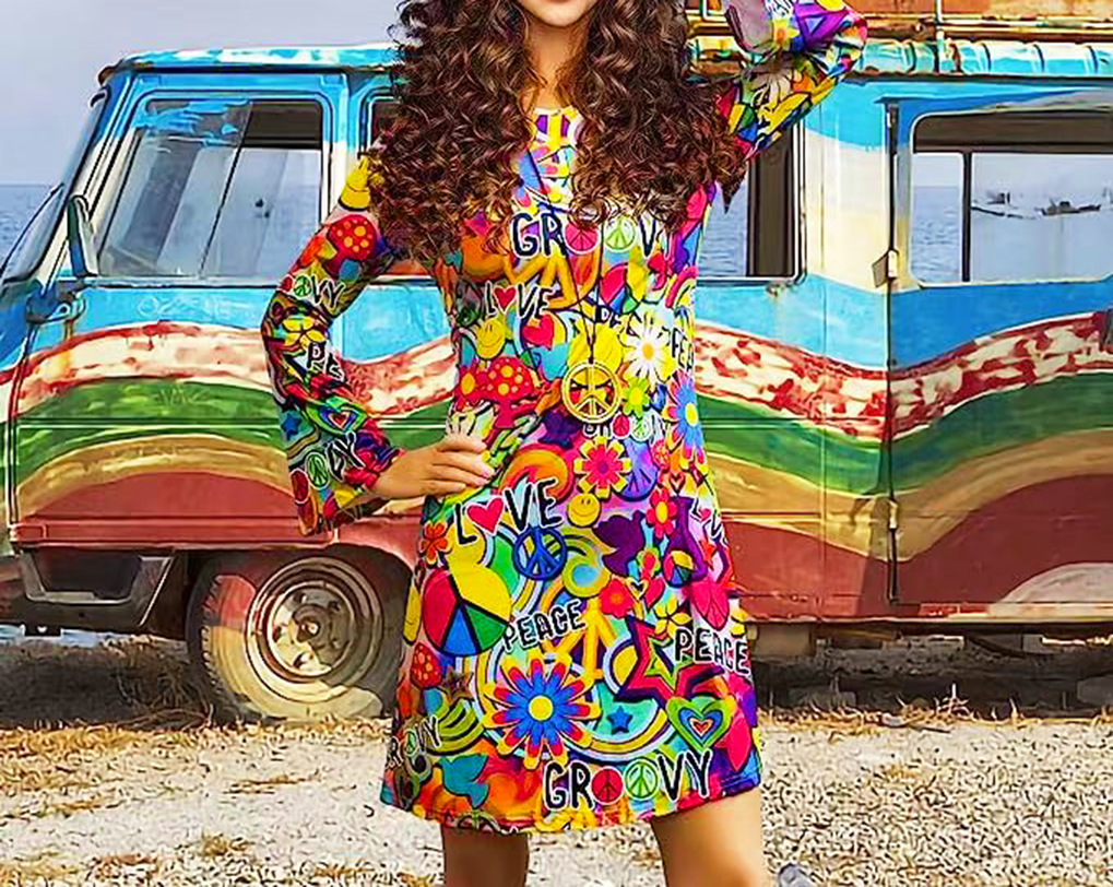 Vintage Hippie Clothing Print Women Dress - Image 8