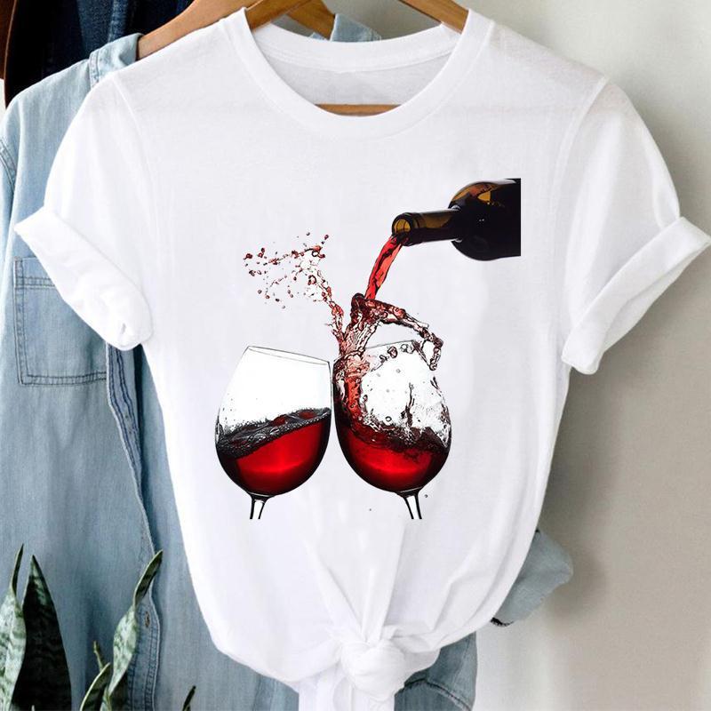 Women Printing Clothing Wine Lady Short Sleeve Casual - Image 8