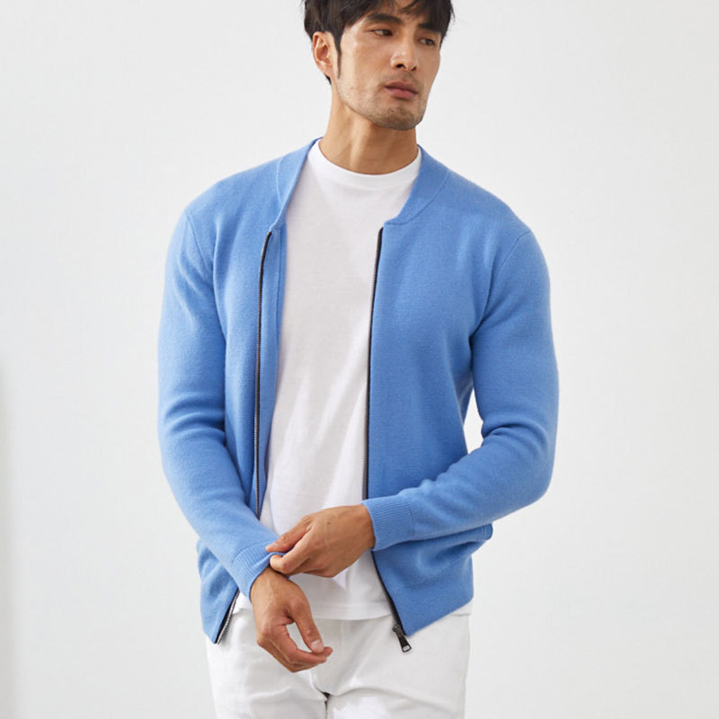 Fallwinter Mens Clothing Short Slim-fit Warm Crew-neck Cardigan Knitted Baseball Jacket - Image 7