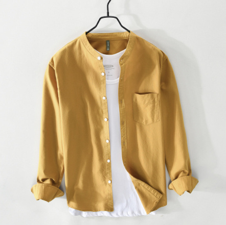 Fashion Stand-Up Collar Solid Color Simple Youth Long-Sleeved Cotton Shirt - Image 9