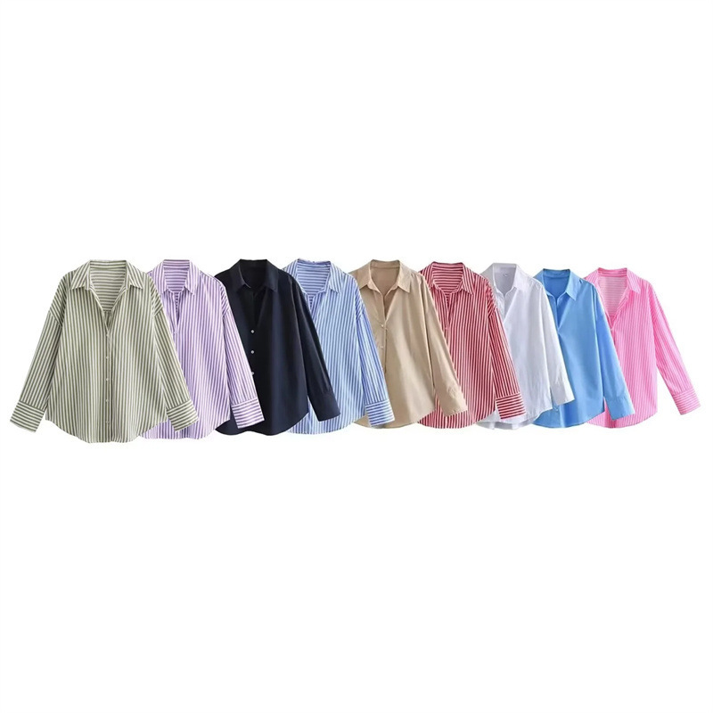 Autumn Women Clothing Printed Silk Satin Texture Drape Shirt - Image 2