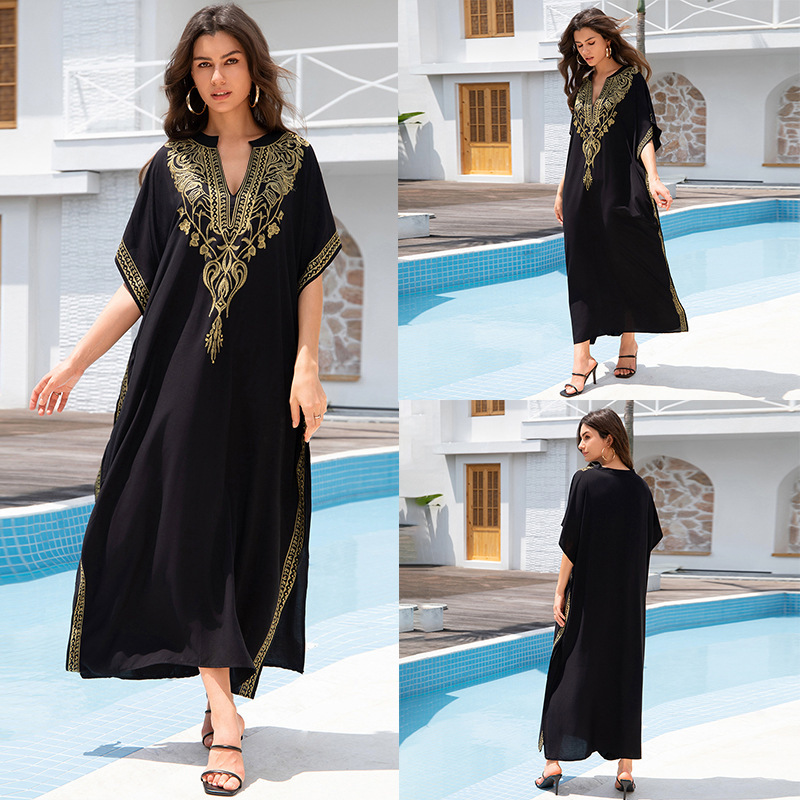 Rayon Embroidered Beach Sun Protection Clothing Dress Women - Image 6