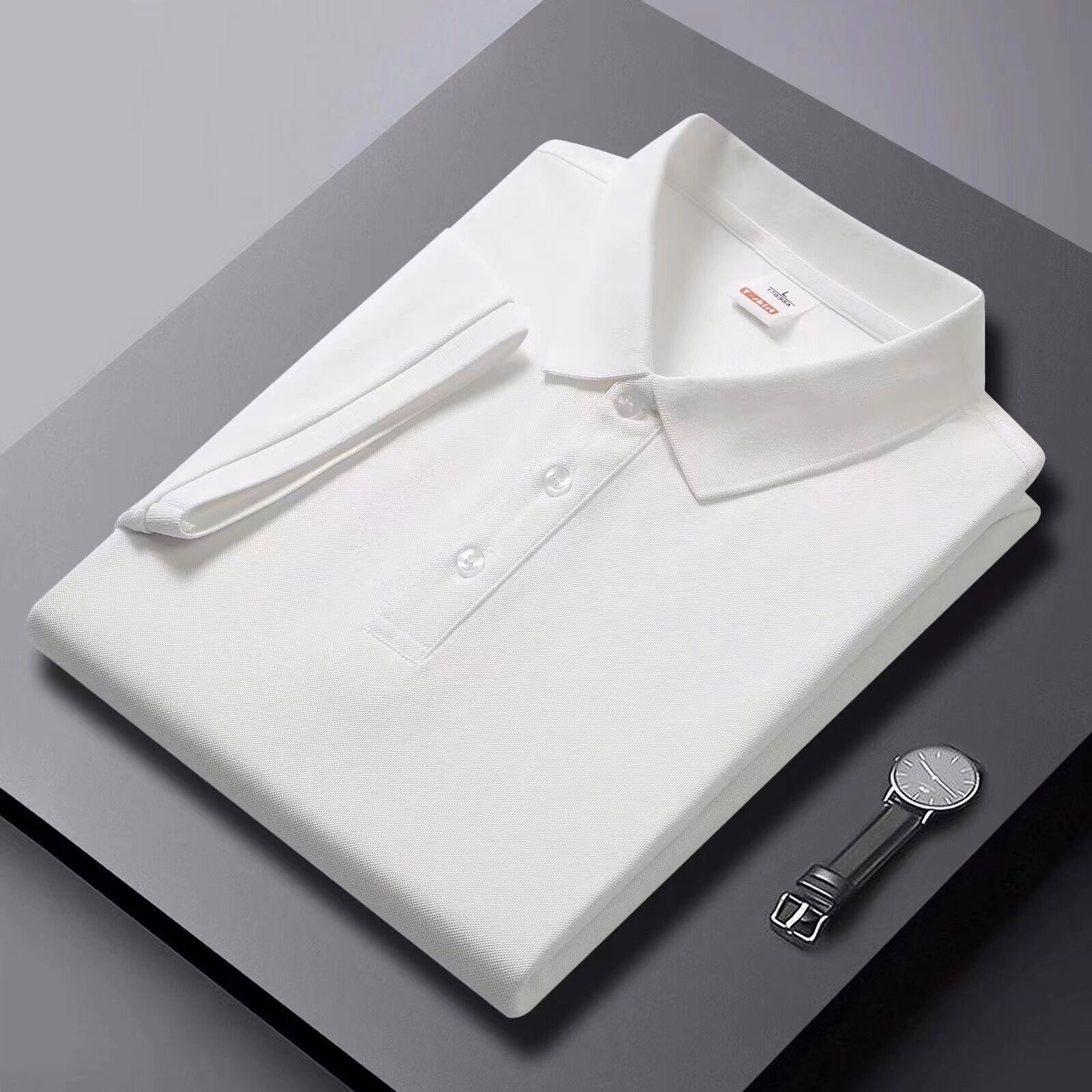 Solid-color Summer Mens Clothing Lapel Half-sleeve High-end Trendy Casual Plain Top - Image 7