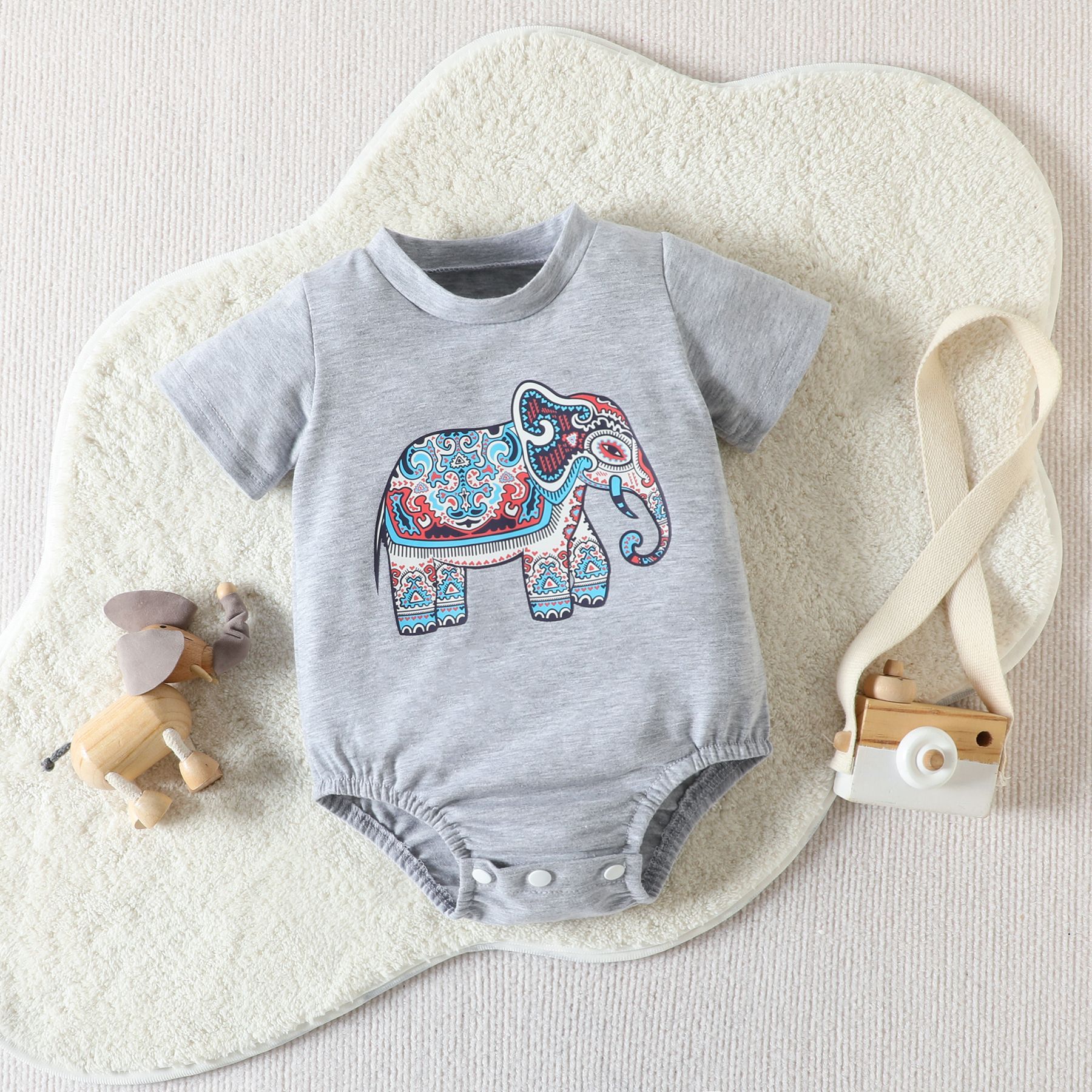 Baby Clothing Elephant Printed Cute Triangle Jumpsuit Clothes - Image 4