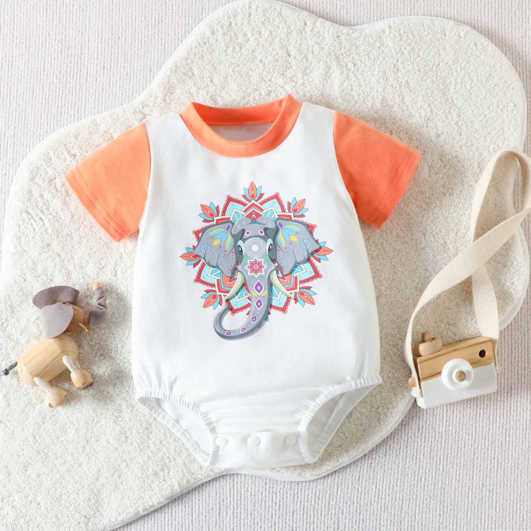 Baby Clothing Elephant Printed Cute Triangle Jumpsuit Clothes - Image 3