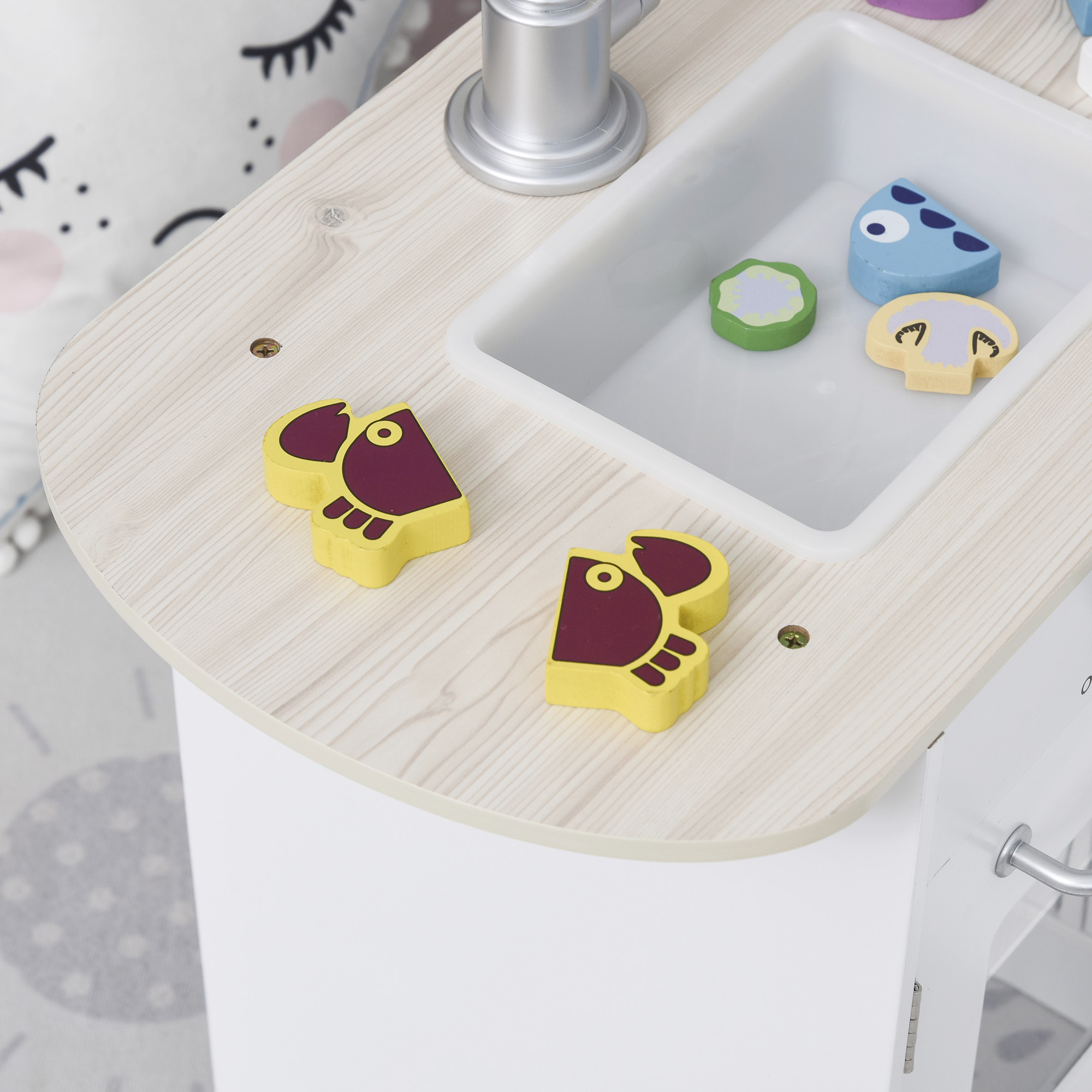 Corner Kids Kitchen Playset, Wooden Pretend Toy Kitchen Set with Drinking Fountain, Microwave, Fridge and Accessories, Pretend Play Kitchen for 3+ Years, White - Image 8
