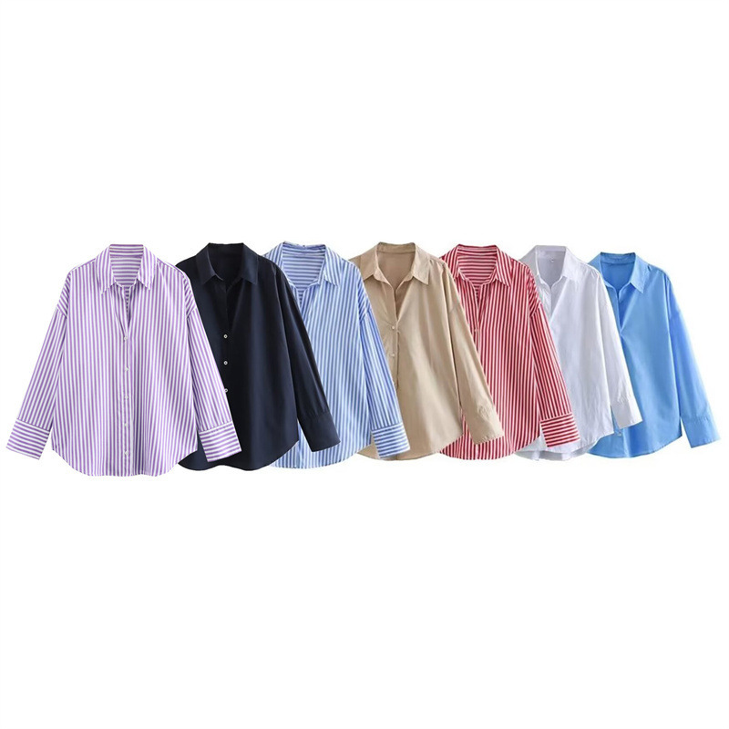 Autumn Women Clothing Printed Silk Satin Texture Drape Shirt - Image 6