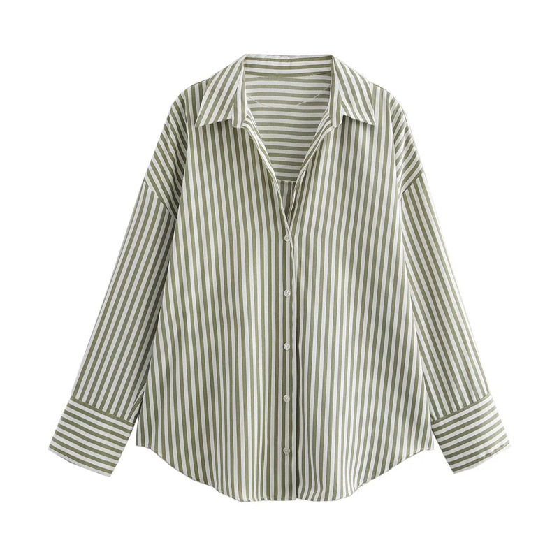 Autumn Women Clothing Printed Silk Satin Texture Drape Shirt - Image 10