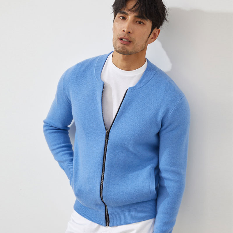 Fallwinter Mens Clothing Short Slim-fit Warm Crew-neck Cardigan Knitted Baseball Jacket - Image 3
