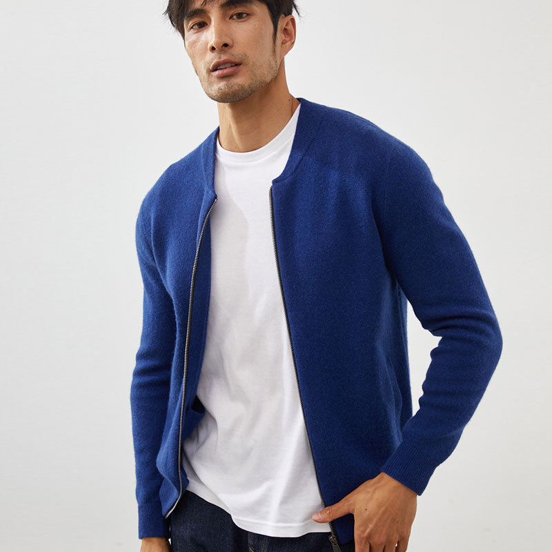 Fallwinter Mens Clothing Short Slim-fit Warm Crew-neck Cardigan Knitted Baseball Jacket - Image 8