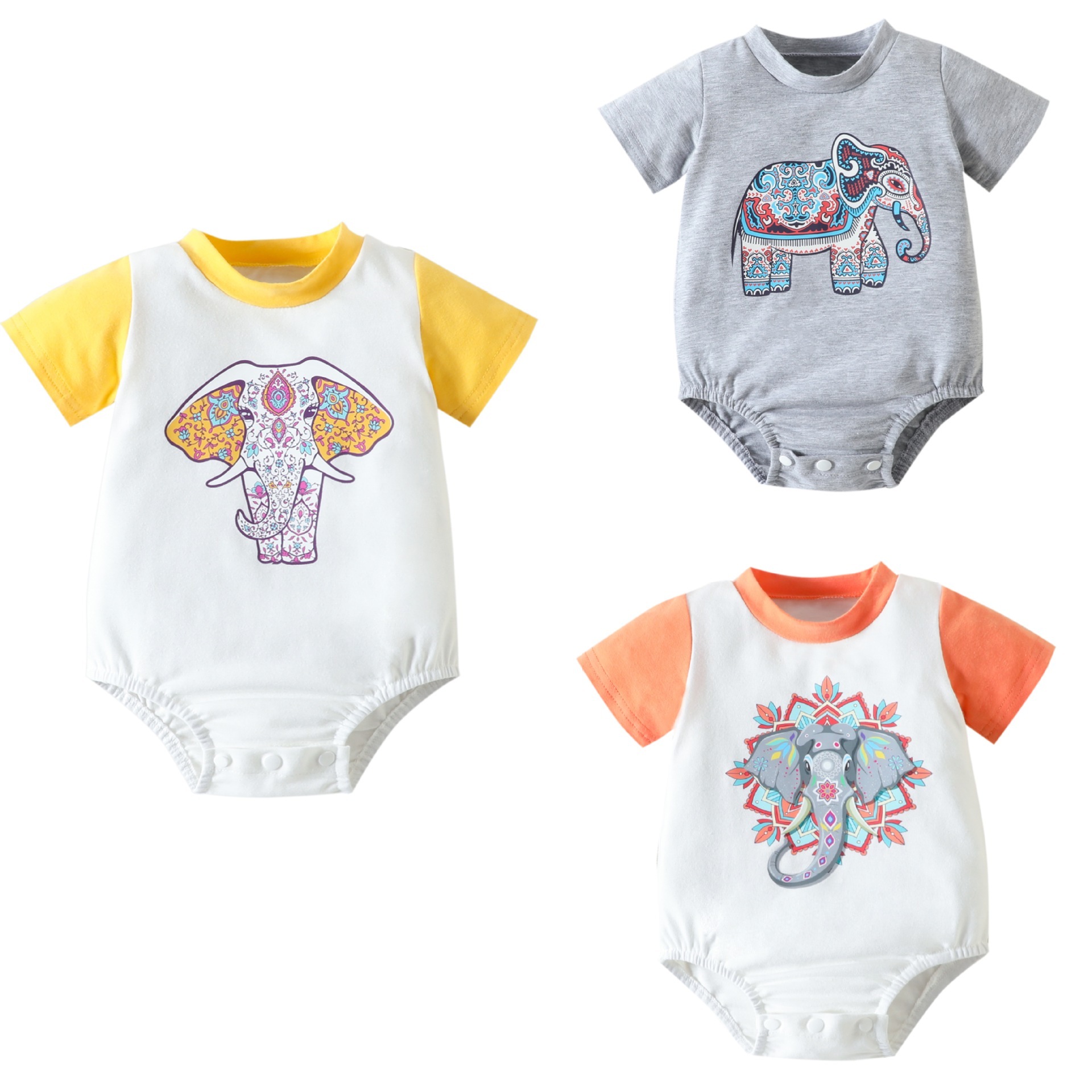 Baby Clothing Elephant Printed Cute Triangle Jumpsuit Clothes - Image 5