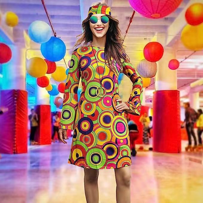 Vintage Hippie Clothing Print Women Dress - Image 2