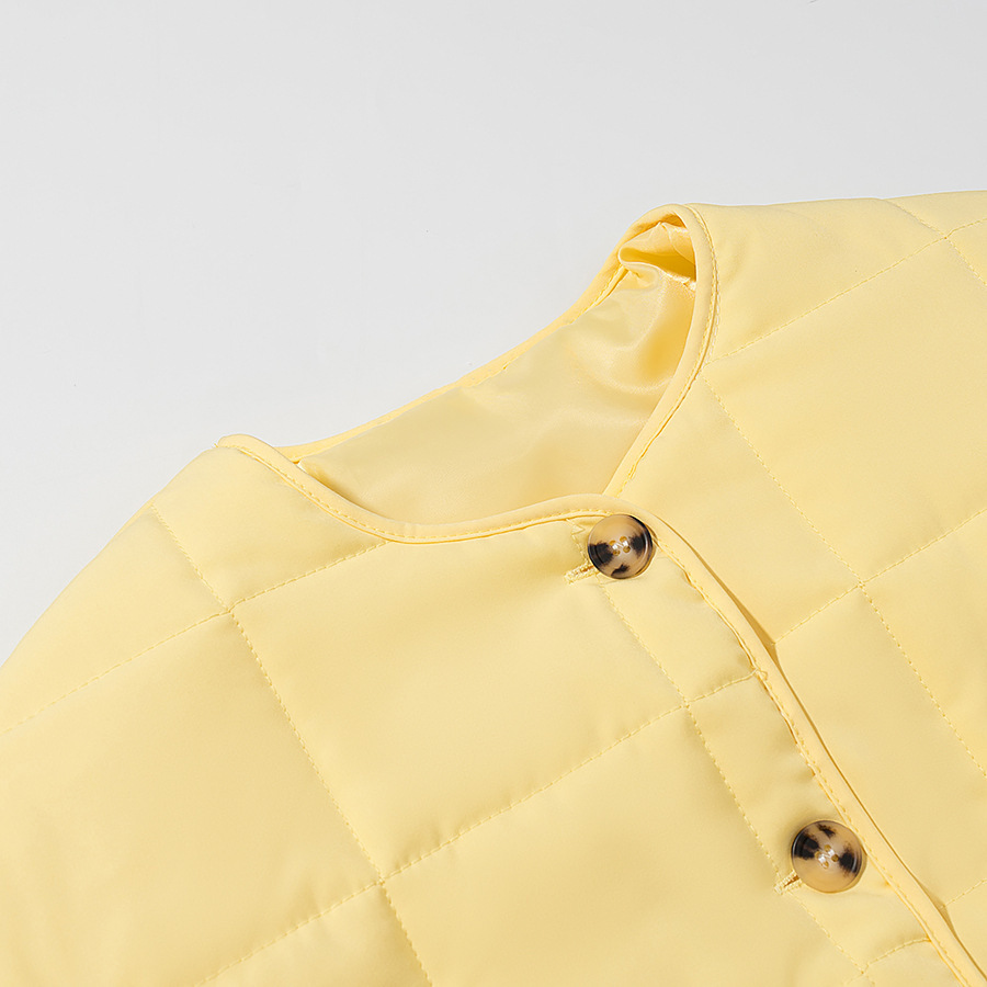 Autumn Women Clothing Yellow Quilted Cotton Plaid Cotton Clothing Cotton Coat - Image 4