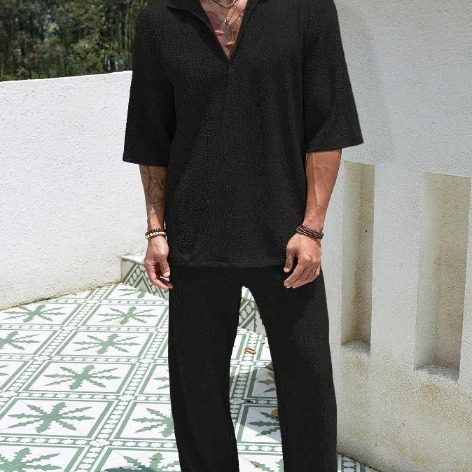 Commuter Suits Summer Short-sleeved Top And Loose Straight Trousers Casual Outfits Outdoor Mens Clothing - Image 7
