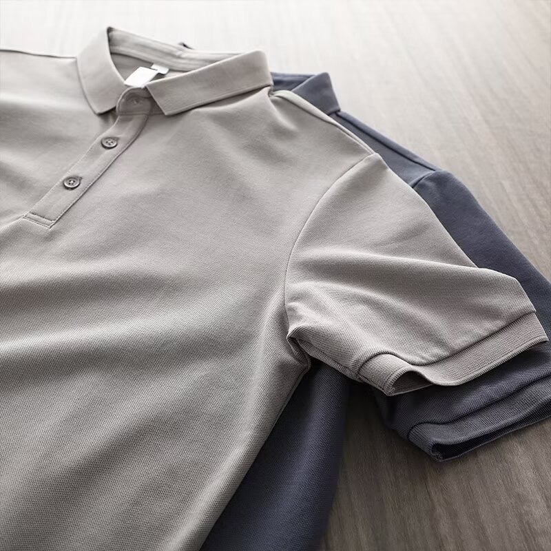 Solid-color Summer Mens Clothing Lapel Half-sleeve High-end Trendy Casual Plain Top - Image 5