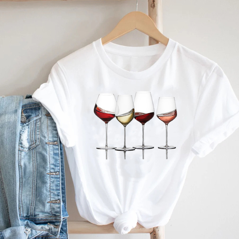 Women Printing Clothing Wine Lady Short Sleeve Casual - Image 3