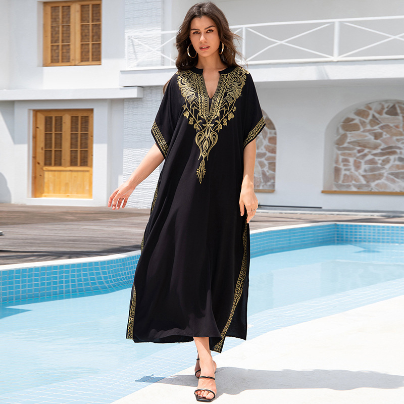 Rayon Embroidered Beach Sun Protection Clothing Dress Women - Image 4