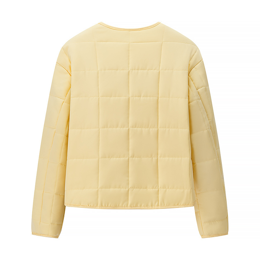 Autumn Women Clothing Yellow Quilted Cotton Plaid Cotton Clothing Cotton Coat - Image 3