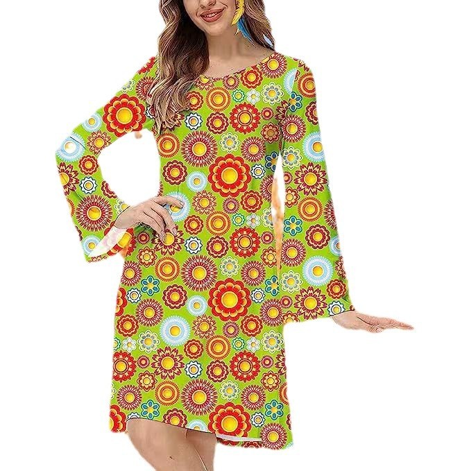 Vintage Hippie Clothing Print Women Dress - Image 5