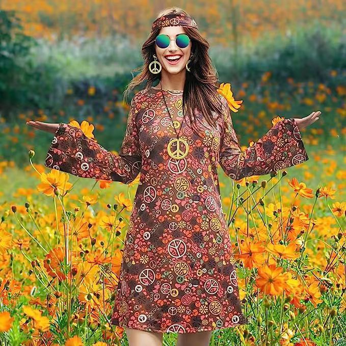 Vintage Hippie Clothing Print Women Dress - Image 7