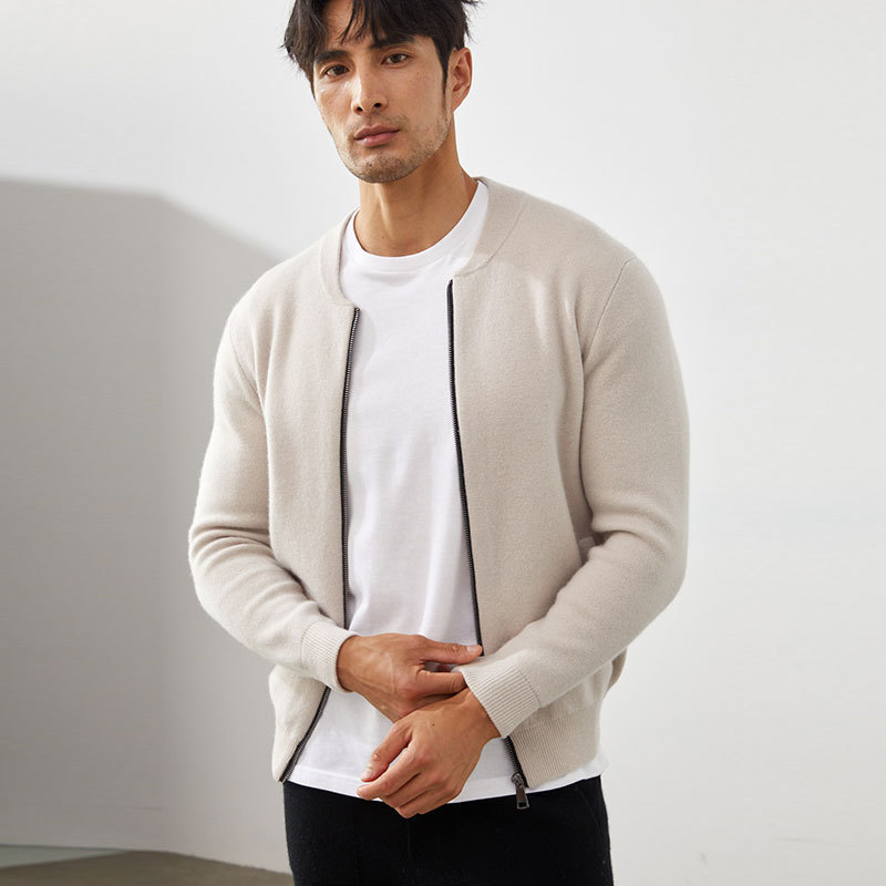 Fallwinter Mens Clothing Short Slim-fit Warm Crew-neck Cardigan Knitted Baseball Jacket - Image 9