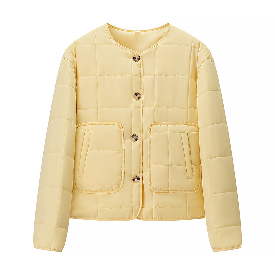 Autumn Women Clothing Yellow Quilted Cotton Plaid Cotton Clothing Cotton Coat - Image 2