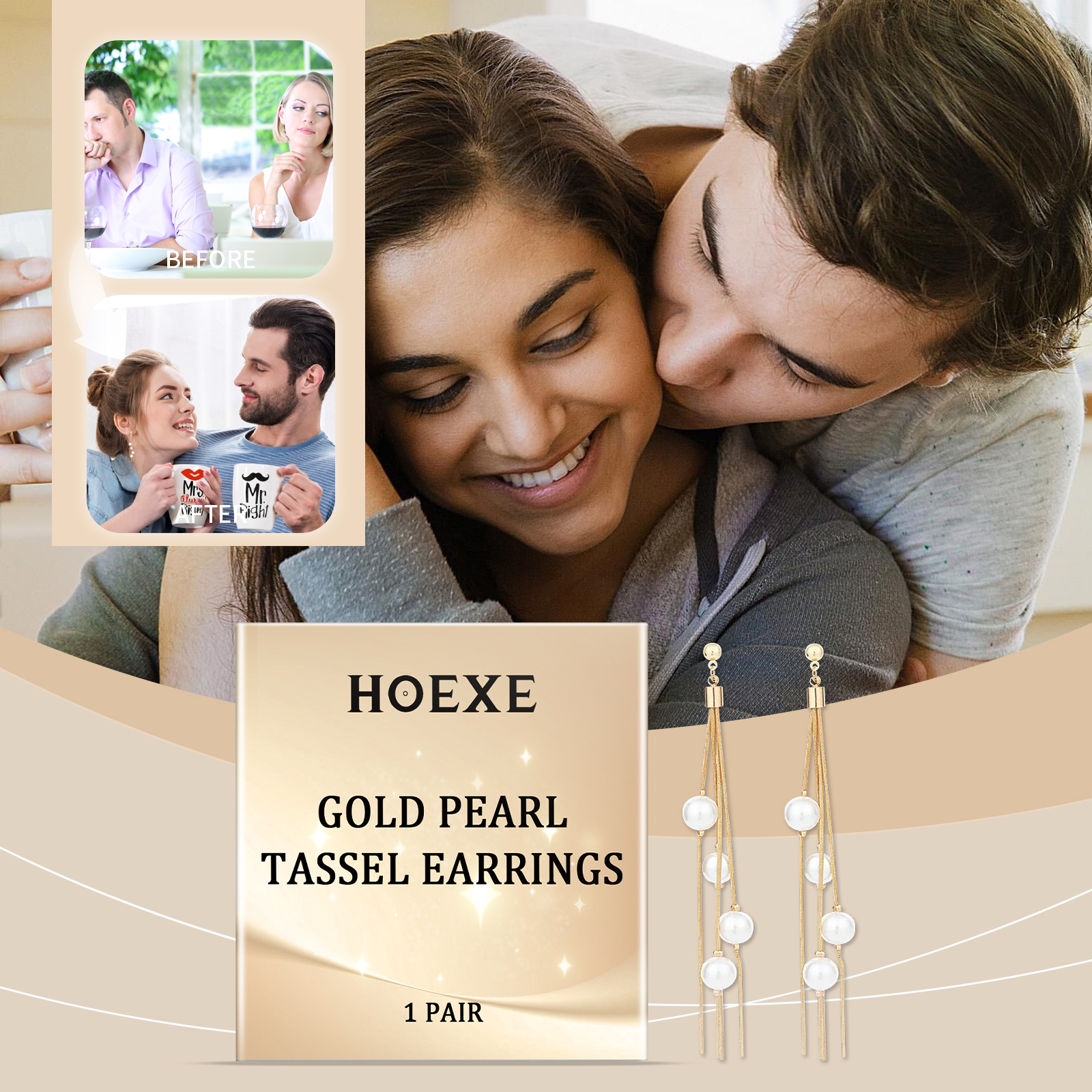 Hoexe Gold Pearl Fringe Earrings - Image 2